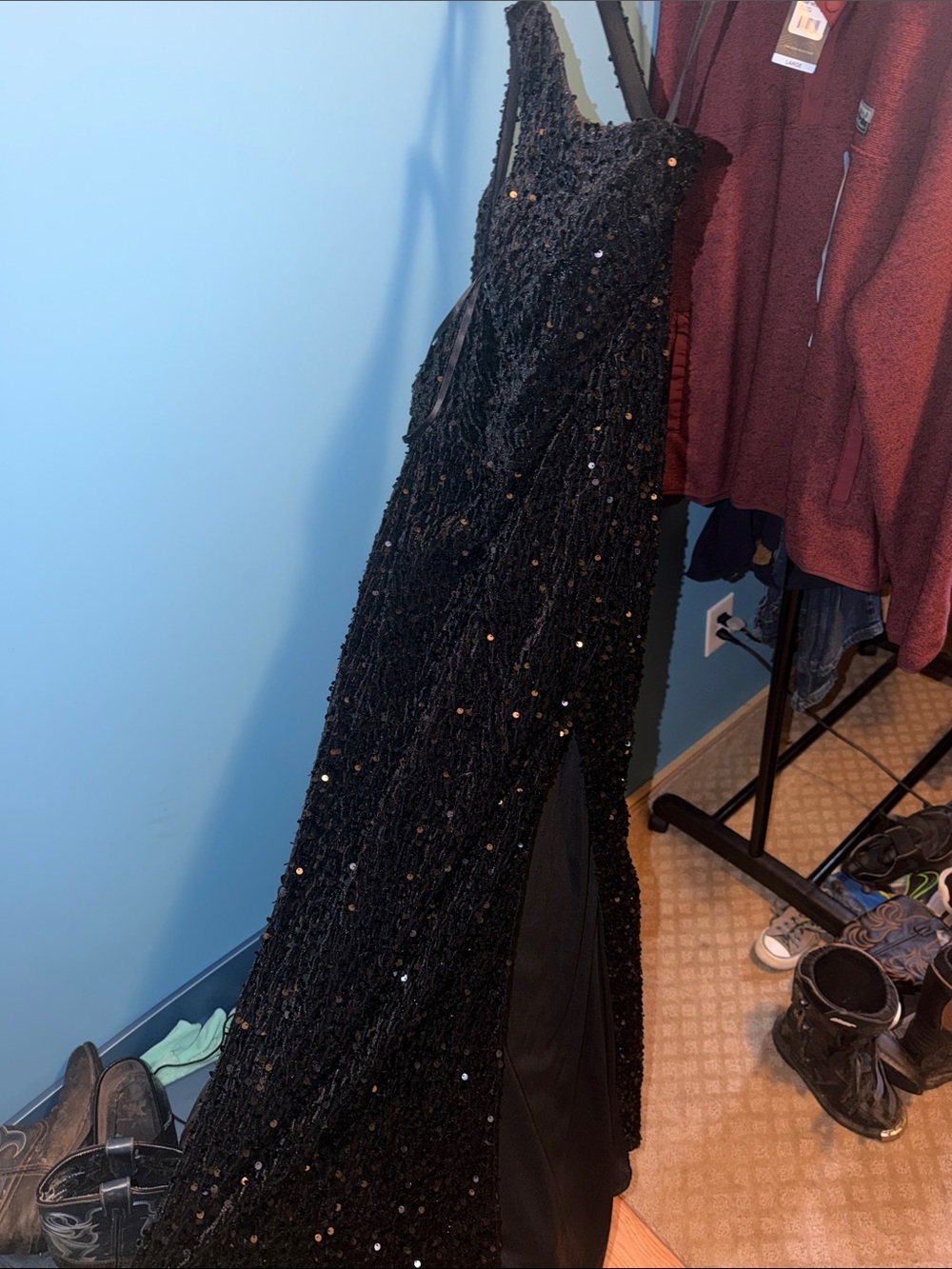 Black Sequin Prom Gown with Side Slit